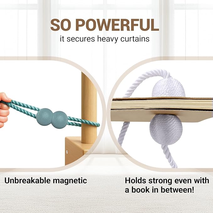 Hion Magnetic Curtain Tiebacks Gray Blue 2 Pack, Curtain Tiebacks Buckles - Image 5