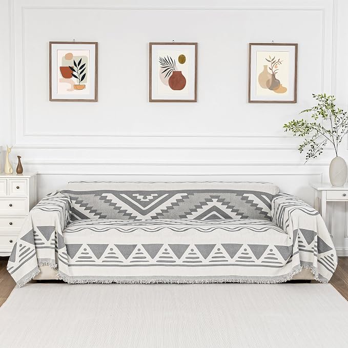 MYSKY HOME Sectional Couch Cover Grey Boho Geometric Sofa Covers by MYSKYHOME