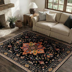 Area Rugs 4'x6' Washable Non-Slip, Floral Vintage Distress Print Pattern by RELEANY