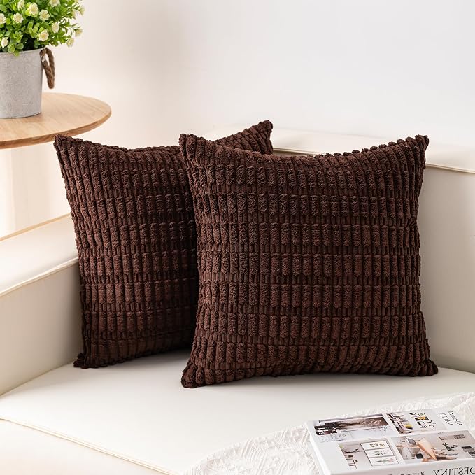 Pack of 2 Corduroy Decorative Throw Pillow Covers 22x22 Inch Soft Striped by Unknown