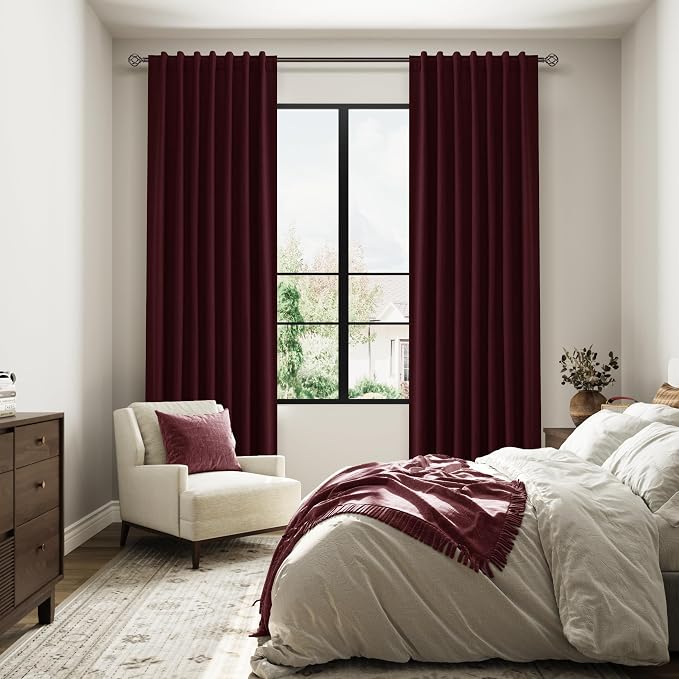 Guken Burgundy 100% Blackout Linen Curtains 84 Inch Length 2 Panels Set - Image 8