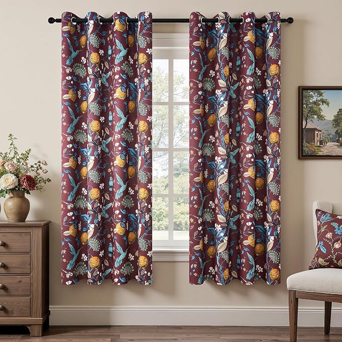 Topfinel Rust Boho Floral Curtains 72 Inches Long French Country Grommet by Topfinel