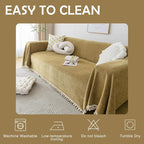 HANDONTIME Couch Covers for Pets Boho Mustard Yellow Love Seat Couch Covers - Image 7