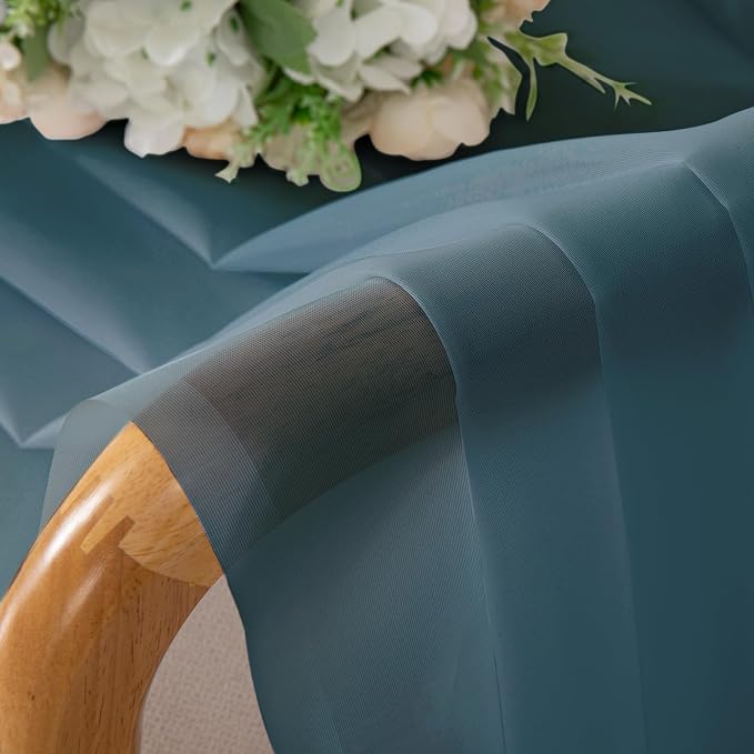 OVZME Dusty Blue Sheer Curtains 45 Inches Long 2 Panels, Light Filtering Sheer - Image 6