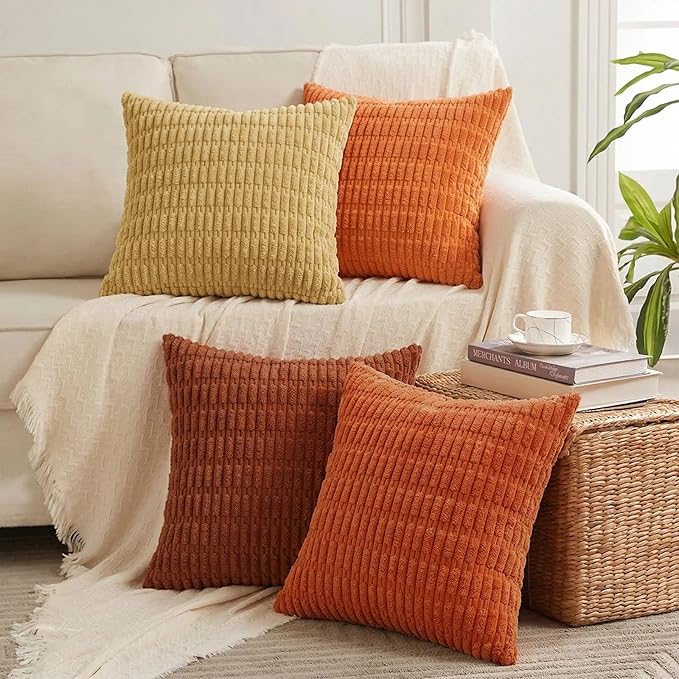 Fancy Homi Set of 4 Burnt Orange Fall Decorative Throw Pillow Covers 14x14 Inch by Fancy+Homi