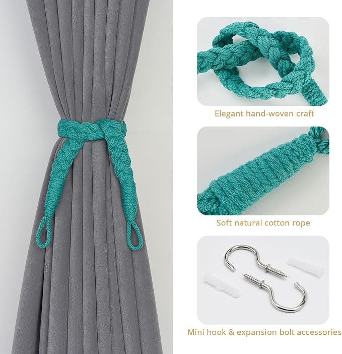 NICEEC 2 Pack Natural Cotton Rope Curtain Tiebacks Elegant Boho Style - Image 2