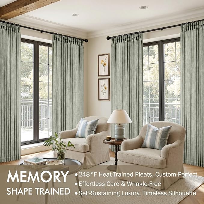 MIULEE Pinch Pleated Thick Linen Curtains 108 Inches Length 2 Panels - Image 2