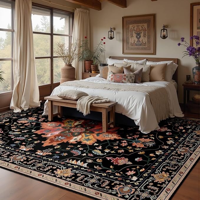 RELEANY Area Rugs 10'x12' Washable Non-Slip, Floral Vintage Distress Print - Image 2