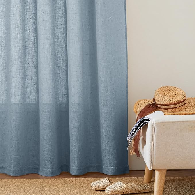 RYB HOME Blue Linen Sheer Curtains - Image 6