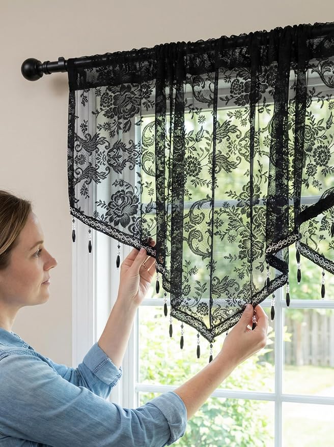 Molaxhome Swag Curtain 51 inch Length Rod Pocket Scalloped Curtain Valance - Image 2
