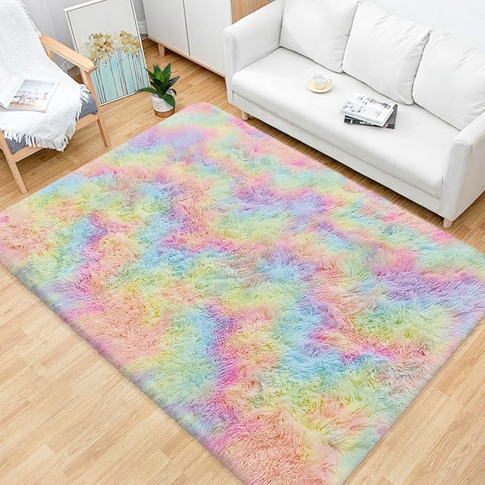Fluffy Rainbow Colorful Area Rug - Image 2