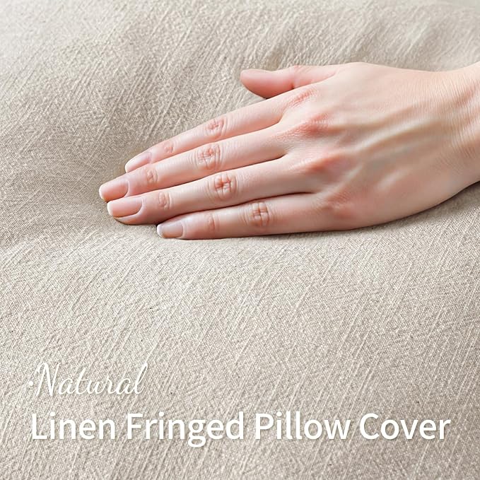 MIULEE Decorative Throw Pillow Covers Neutral Linen Fringe Throw Pillows Euro - Image 2