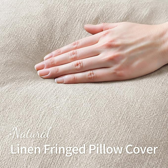 MIULEE Decorative Throw Pillow Covers Neutral Linen Fringe Throw Pillows Set of - Image 2