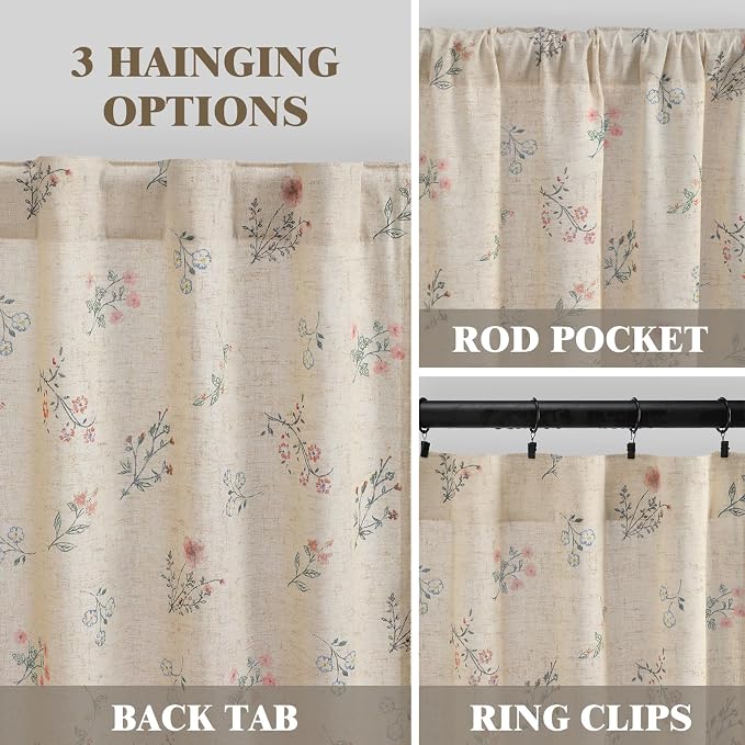 Boho Floral Spring Light Filtering Curtains 96 Inch Length 2 Panels Set - Image 4