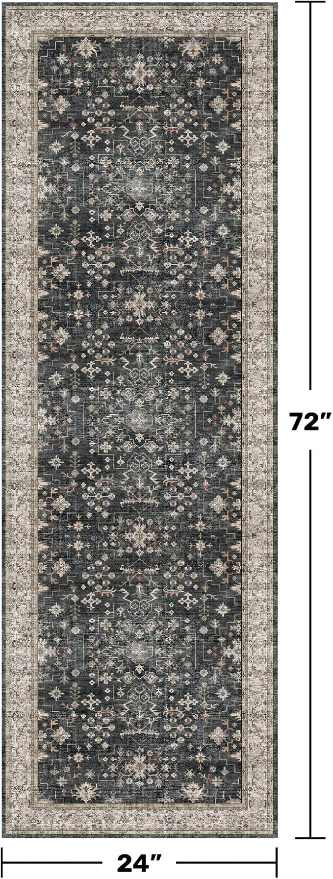 Black Boho Washable 2x6 Runner Rugs - Image 2