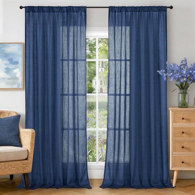 BGment Linen Navy Blue Curtains 96 Inches Long by BGment