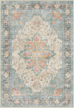 RELEANY Area Rugs Round 6ft Washable Non-Slip, Floral Vintage Distress Print by RELEANY