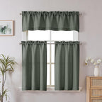 Chyhomenyc Olive Green Valance for Windows, Light Filtering Faux Linen Textured - Image 2