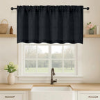 OVZME Black Valance for Windows, Light Filtering Faux Linen Textured Small Cafe by OVZME
