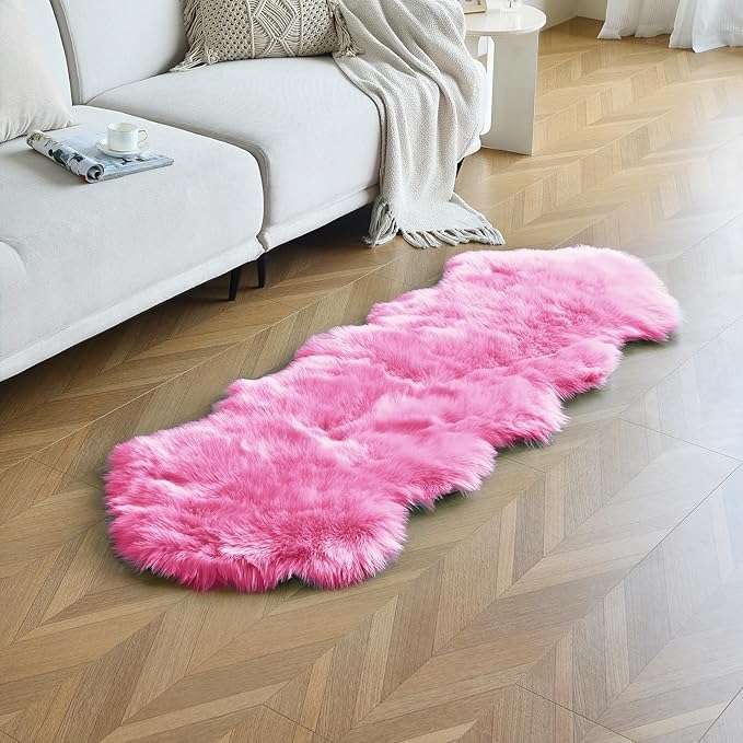 duduta Hot Pink Faux Sheepskin Runner Rug 2x6 ft, Fluffy Shag Girls Bedroom - Image 5