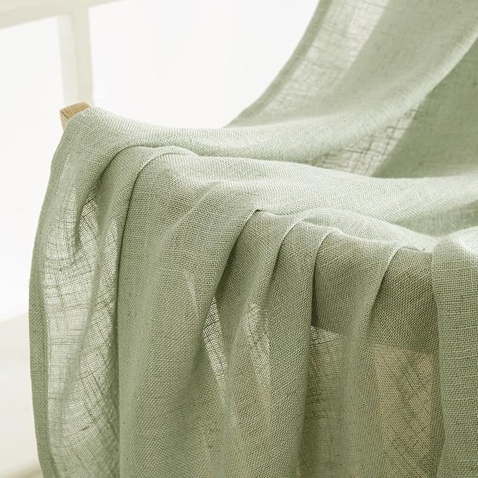 MIULEE Sage Green Linen Curtains 100 Inch Length 2 Panels - Image 6