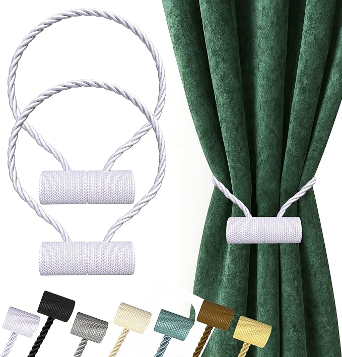 Hion Magnetic Curtain Tiebacks White 2pcs, Curtain Tiebacks Buckles Holdbacks by Hion