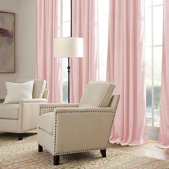 RYB HOME Pink Velvet Curtains 90 inches, Back Tab Soft Fabric Room Darkening - Image 6