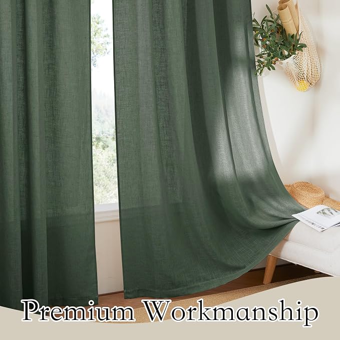 RYB HOME Semi Sheer Curtains 90 inches Long, Light Filtering Privacy Natural - Image 5