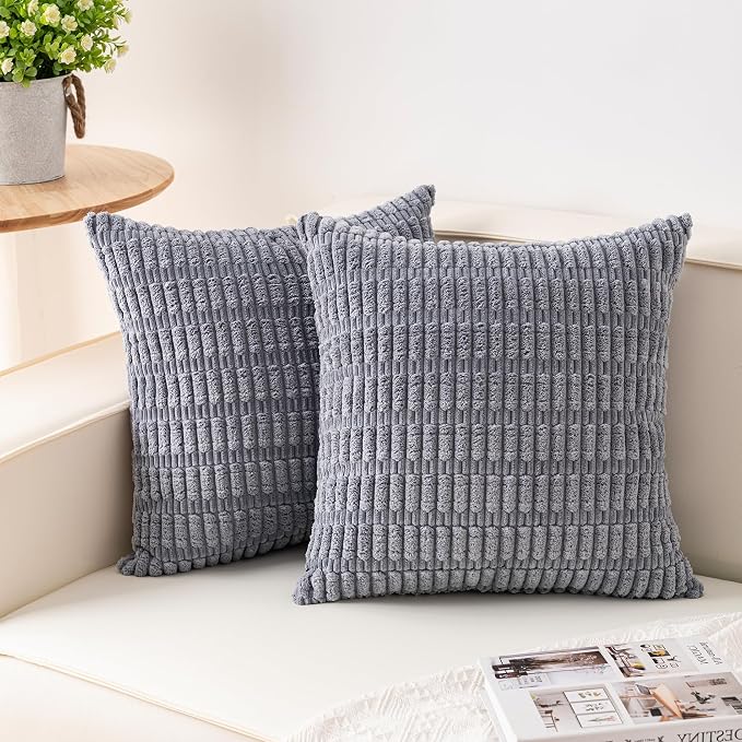 Pack of 2 Corduroy Decorative Throw Pillow Covers 16x16 Inch Soft Striped by Unknown
