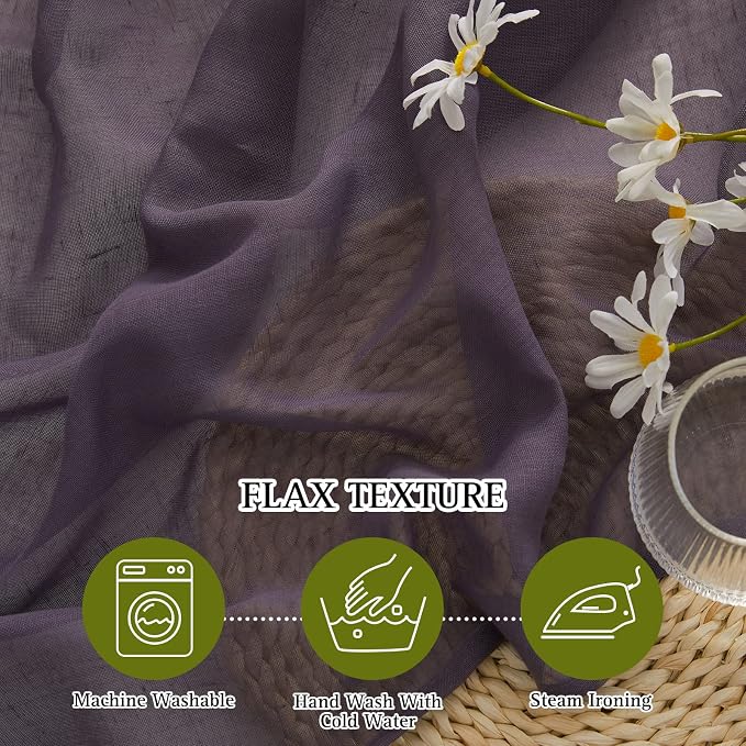 NICETOWN Faux Flax Linen Sheer Living Room Curtains, Grommet Elegant Semi Sheer - Image 5
