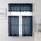 Lecloud Leia Navy Blue Sheer Curtains 2 Pieces, 30 Inch Short Curtains - Image 3
