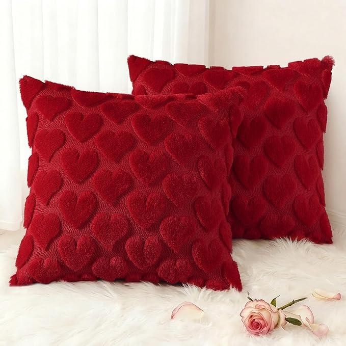 decorUhome Valentine’s Day Soft Plush Throw Pillow Covers 16x16 Inch Set of 2 by decorUhome