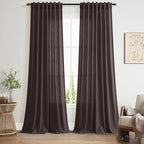 Nanspring Cocoa Coffee Linen Blend Light Filtering Back Tab Curtains 96 Inches by Nanspring