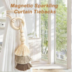 SRG Rope Curtain Tiebacks with Tassel Boho 2 PCS Handmade Wooden Ring Curtain - Image 5