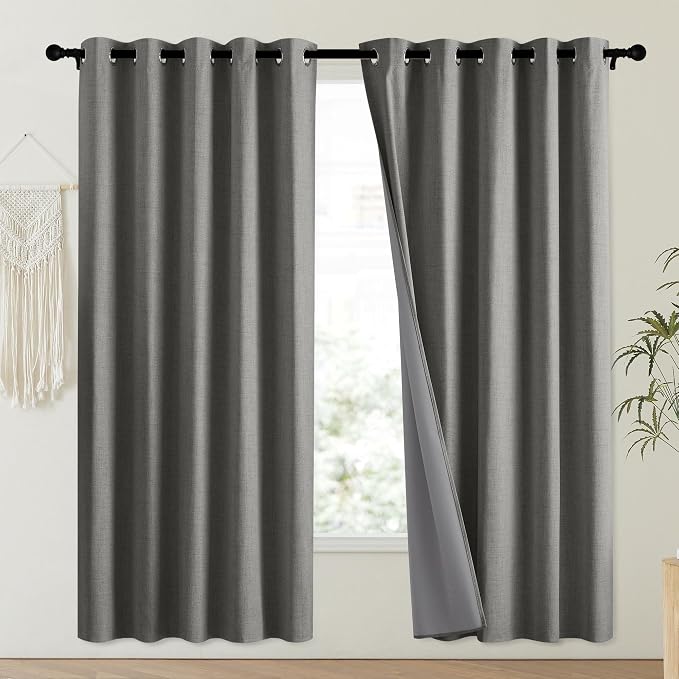 NICETOWN Grizzle Gray Vintage Linen 100% Blackout Curtains - Image 2