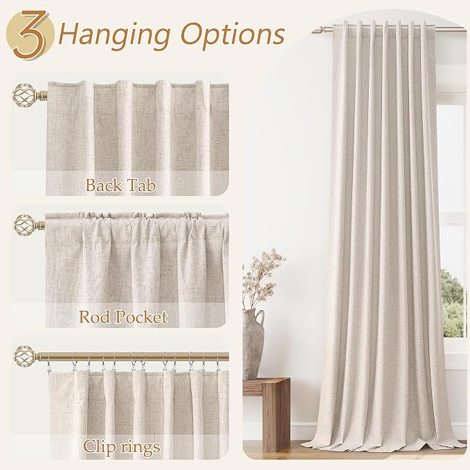 Guken Oatmeal 100% Blackout Curtains 108 Inch Length 2 Panels Set - Image 6