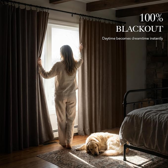 RYB HOME Coffee 100% Blackout Linen Curtains 78 inch Long, Thermal Insulated & - Image 3