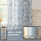 jinchan Linen Floral Curtains for Living Room 96 Inch Length Blue Printed - Image 5