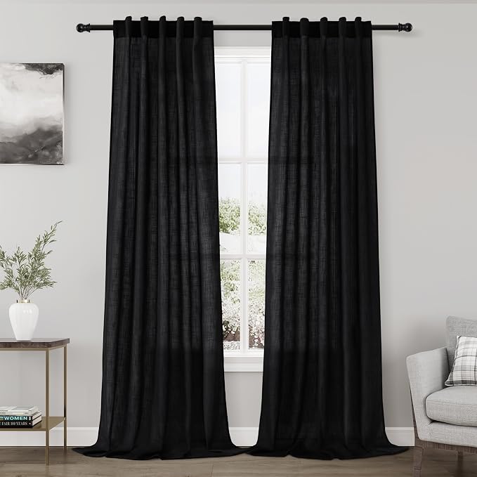Nanspring Black Semi Sheer Linen Curtains 84 inch Length by Nanspring