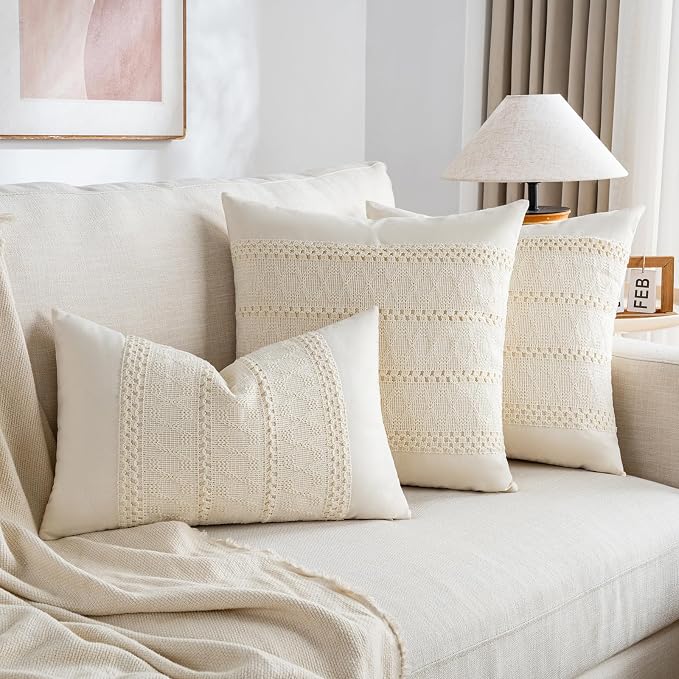 Fancy Homi Set of 1 Boho Cream Decorative Throw Pillow Cover 16x16 Inch - Image 5