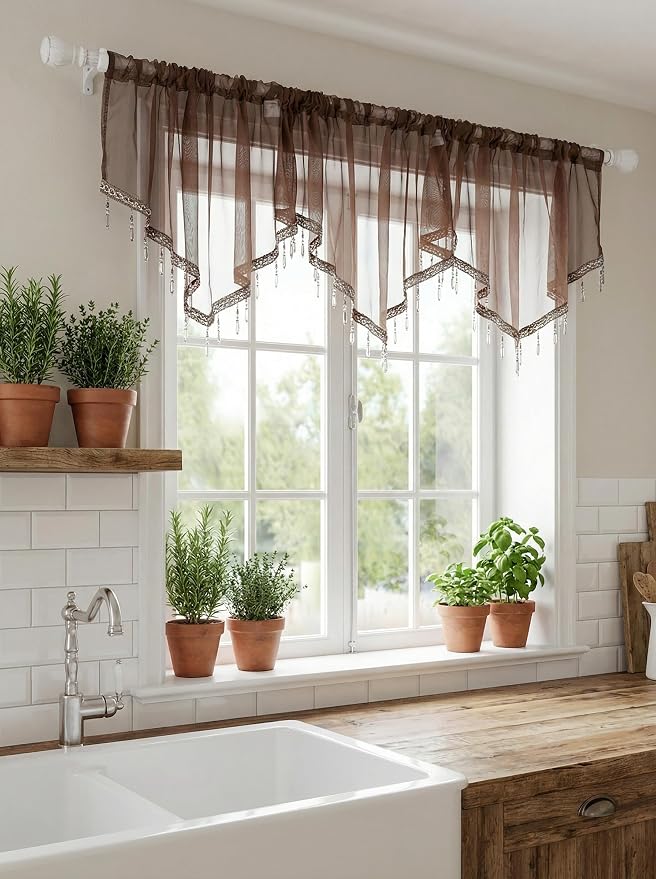 Molaxhome Swag Curtain 51 inch Length Rod Pocket Scalloped Curtain Valance - Image 2