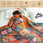 MSGKV Boho Throw Blanket 90''x98'' 100% Cotton Spring Blanket - Image 3