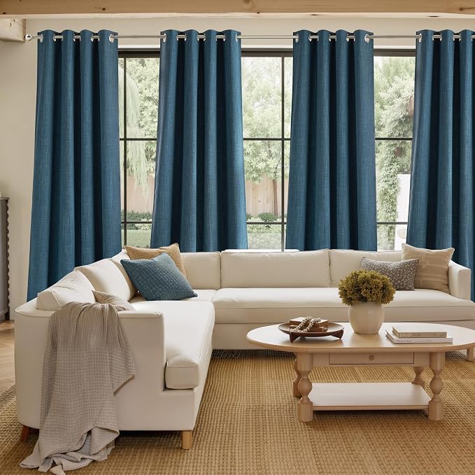 NICETOWN Stone Blue Faux Linen Room Darkening Rod Pocket Curtains 63 inch Length - Image 4