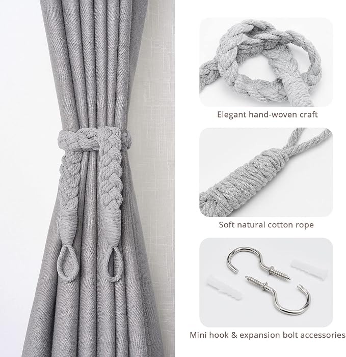 NICEEC 4 Pack Natural Cotton Rope Curtain Tiebacks Elegant Boho Style - Image 2