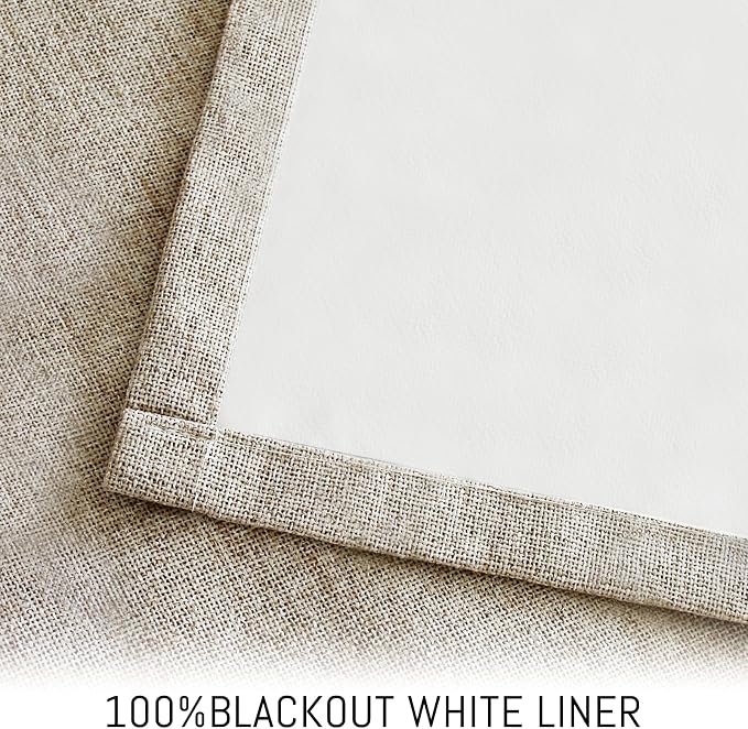 Yakamok Natural Linen Curtains 100% Blackout 96 Inches Long, Room Darkening - Image 3