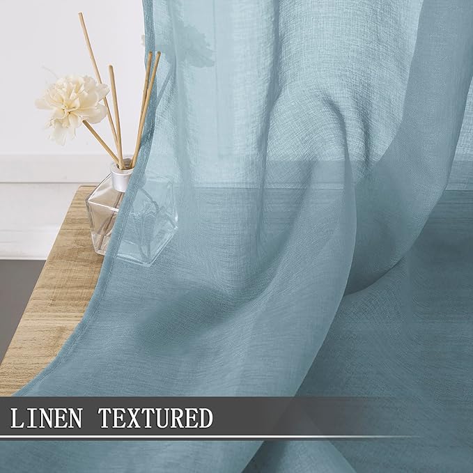 Tollpiz Short Sheer Curtains Linen Textured Living Room Curtain Sheers Light - Image 2