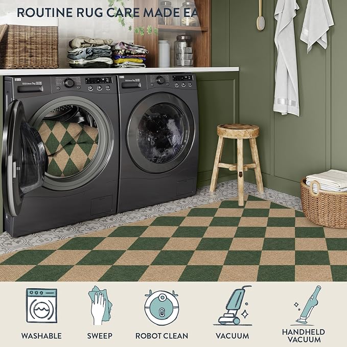 Lahome Colette Checkered Washable Rugs 8x10, Easy Jute Rug - Image 5
