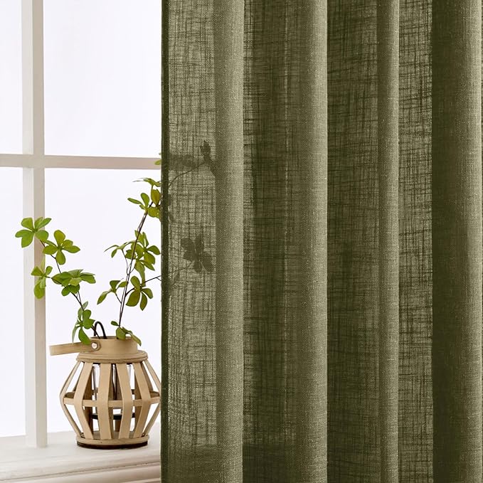 MIULEE Light Olive Green Linen Curtains 108 Inches Long 2 Panels - Image 5