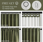 Topfinel Dark Green Curtains 86 Inches Long 2 Panels Set 100% Blackout Linen - Image 3