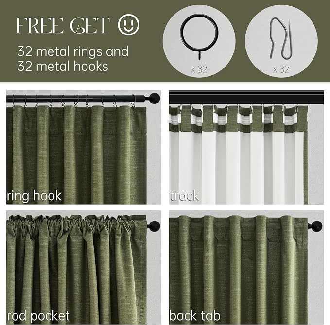 Topfinel 94 Inches Long Flax Custom Blackout Linen Curtains, Viral Pinch - Image 5